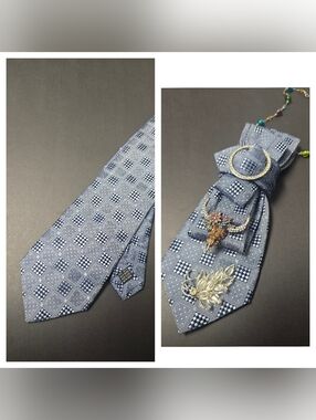 Vittorio Gotta Blue Silk Tie Classic Plaid Design (Jewelry Is Not Included)